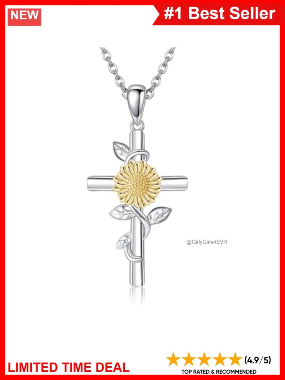 Sterling Silver Sunflower Cross Pendant Necklace